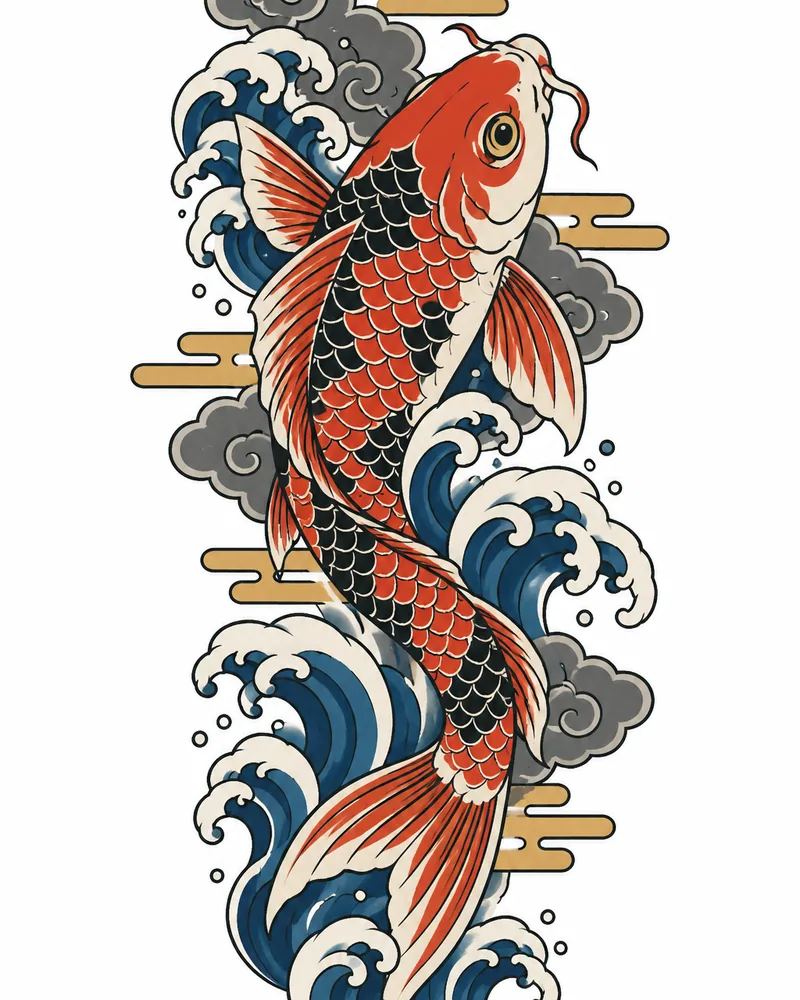 Japanese koi arm tattoo design in color, for the forearm