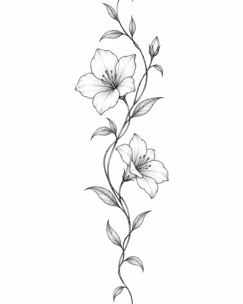 Fine line botanical vine arm tattoo design, for the forearm