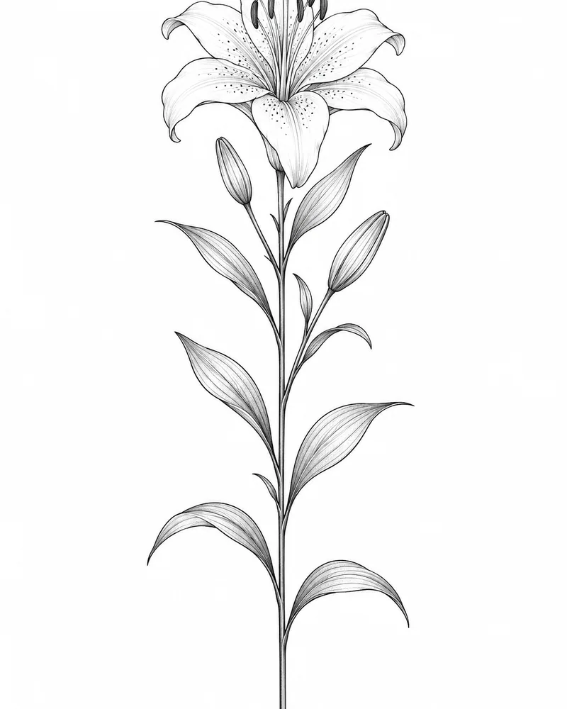 Fine line vertical botanical back tattoo design