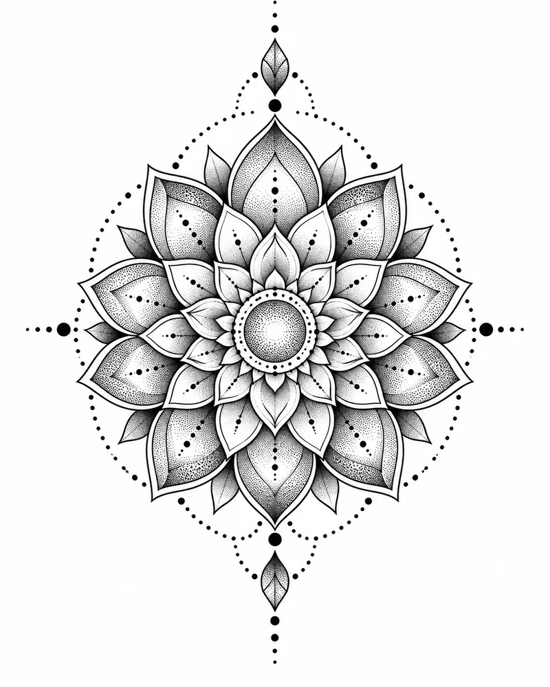 Dotwork large mandala back tattoo design
