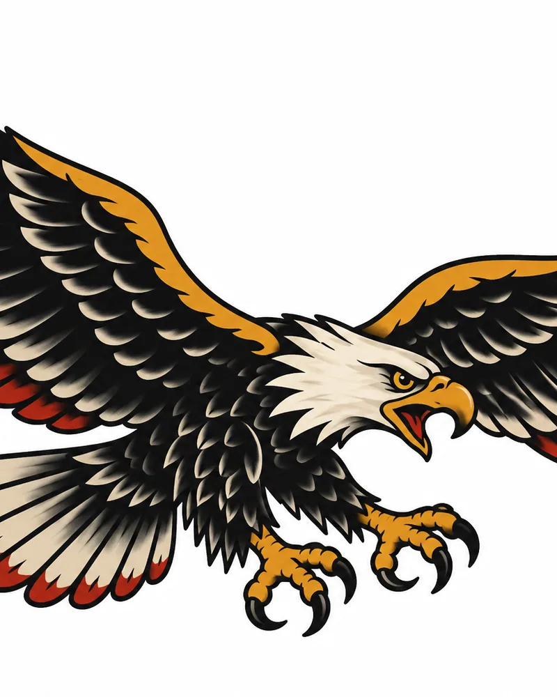 American traditional eagle in flight chest tattoo design, in color