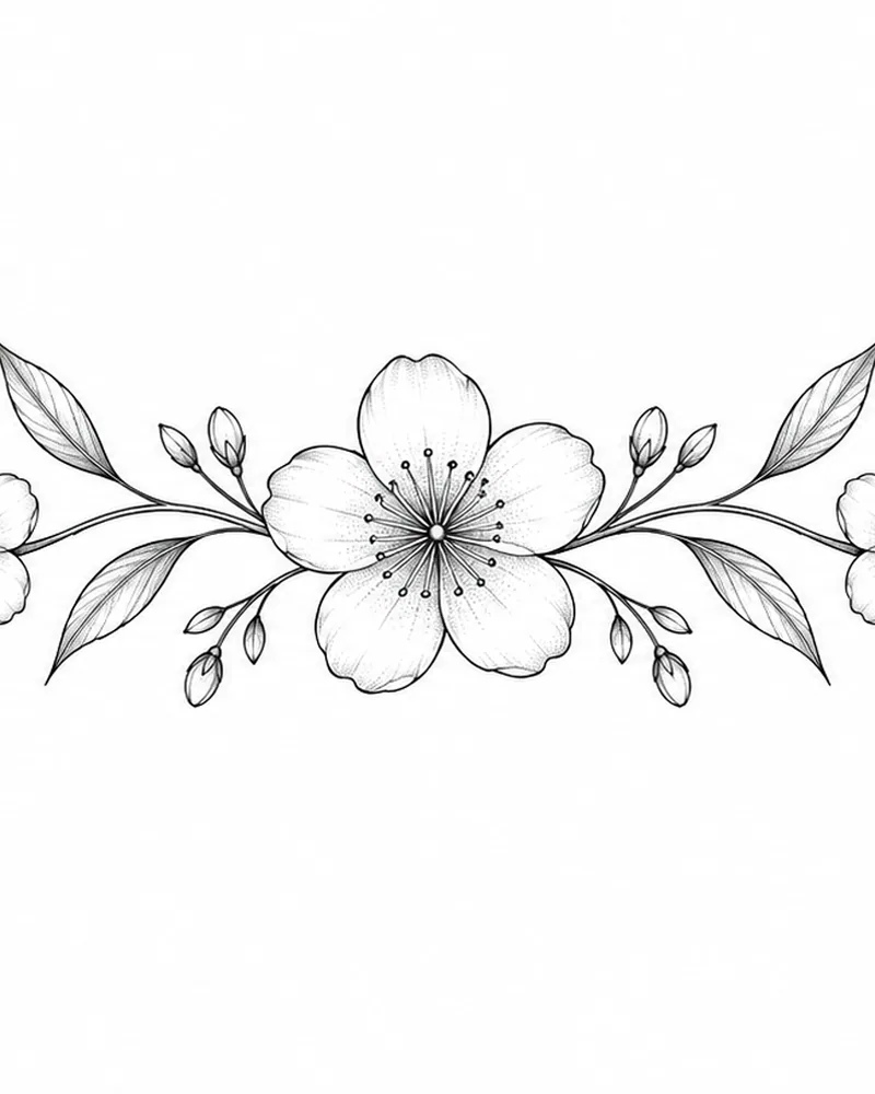 Fine line horizontal floral chest tattoo design