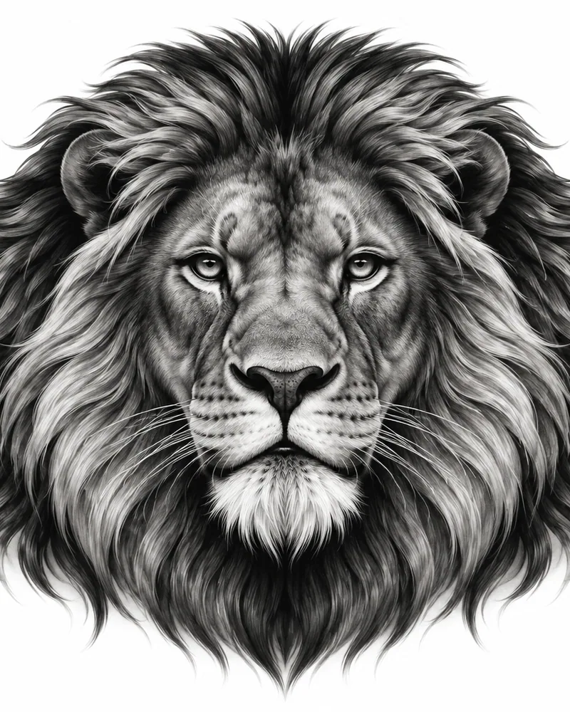 Realism lion head chest tattoo design in black and grey