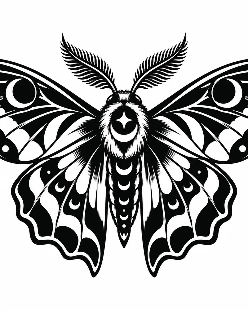 Blackwork moth hand tattoo design, for the back of the hand