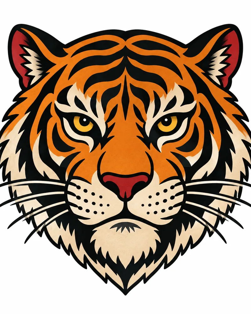 American traditional tiger head hand tattoo design, for the back of the hand
