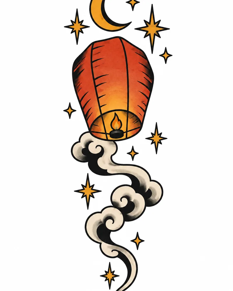 Traditional floating lantern memorial tattoo design, for the forearm