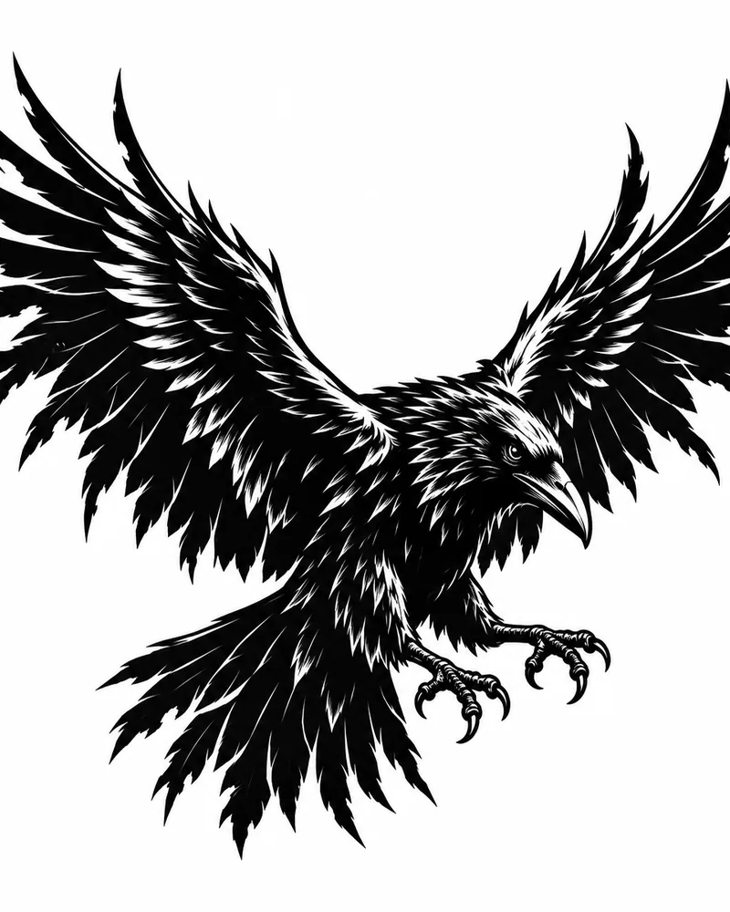 Blackwork raven tattoo idea for men, for the back of the hand