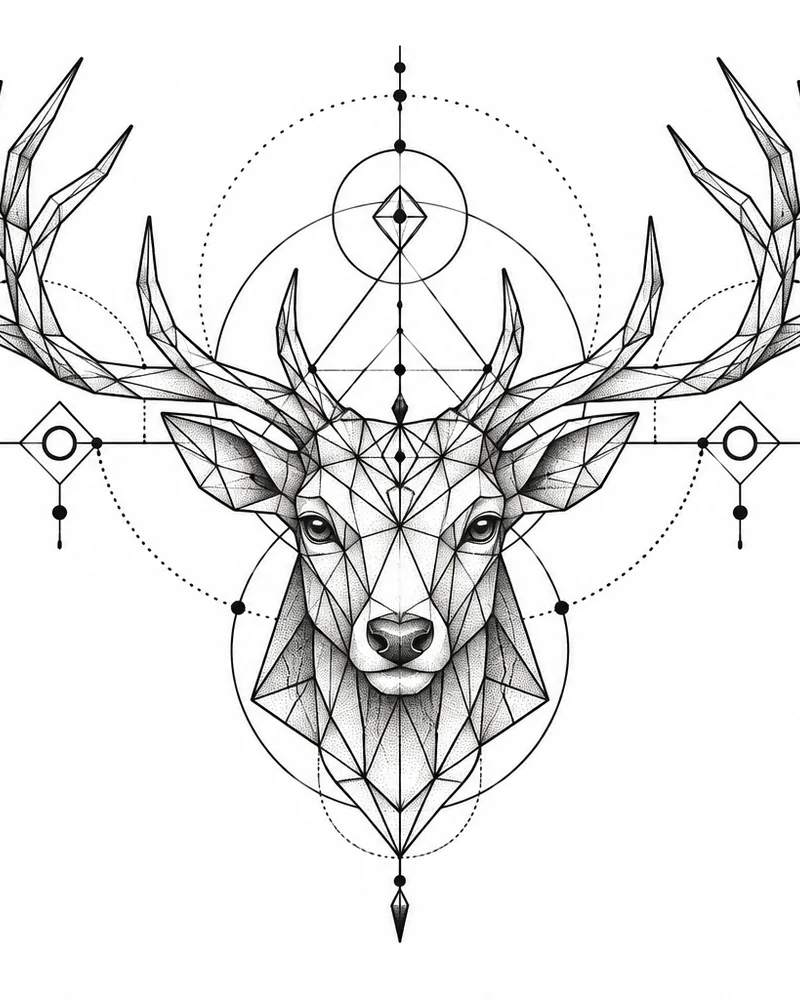 Geometric stag head tattoo idea for men, planned as a chest piece