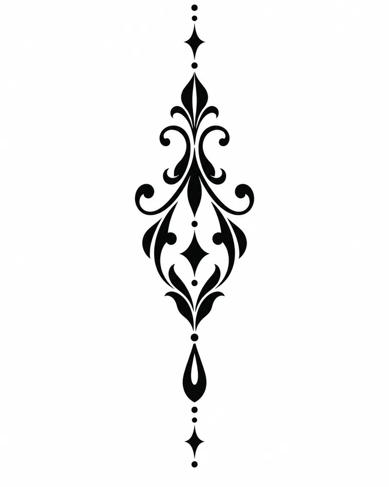 Blackwork filigree drop neck tattoo design