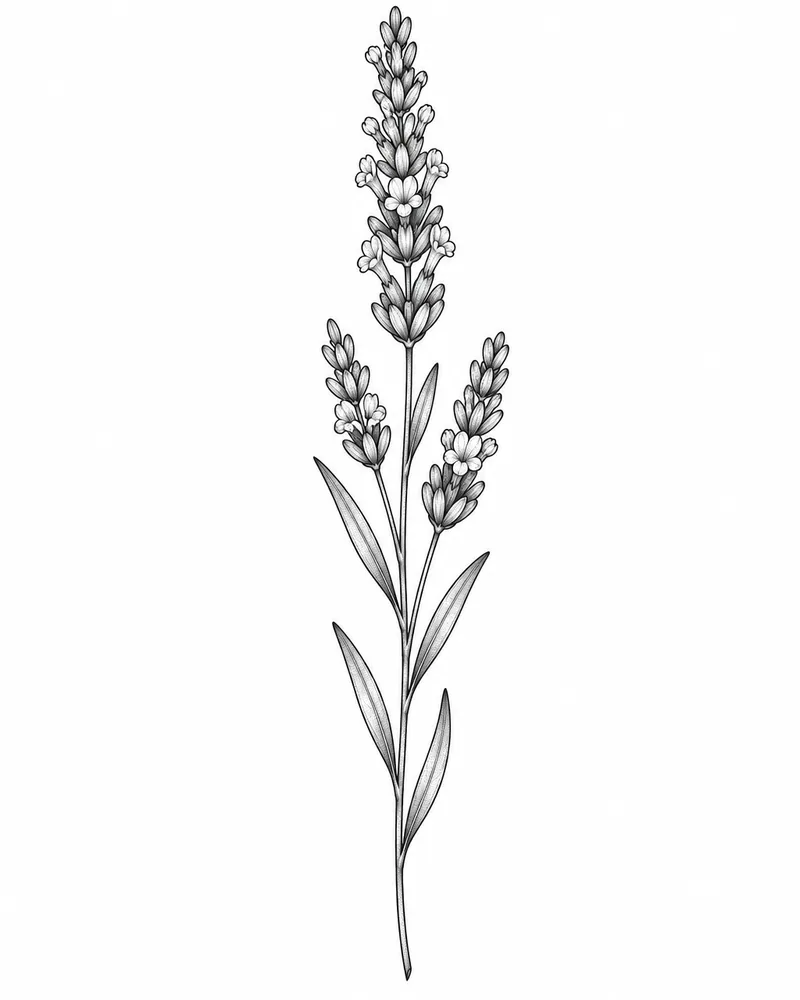 Fine line lavender sprig neck tattoo design