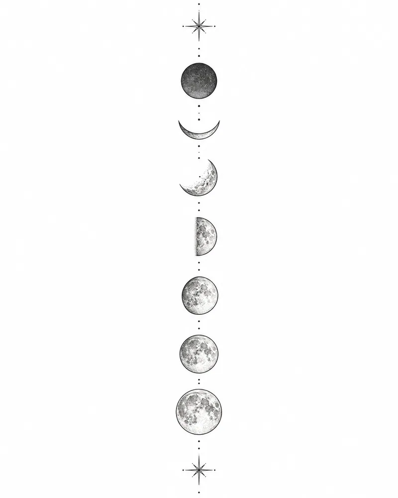 Fine line moon phases neck tattoo design, for the back of the neck