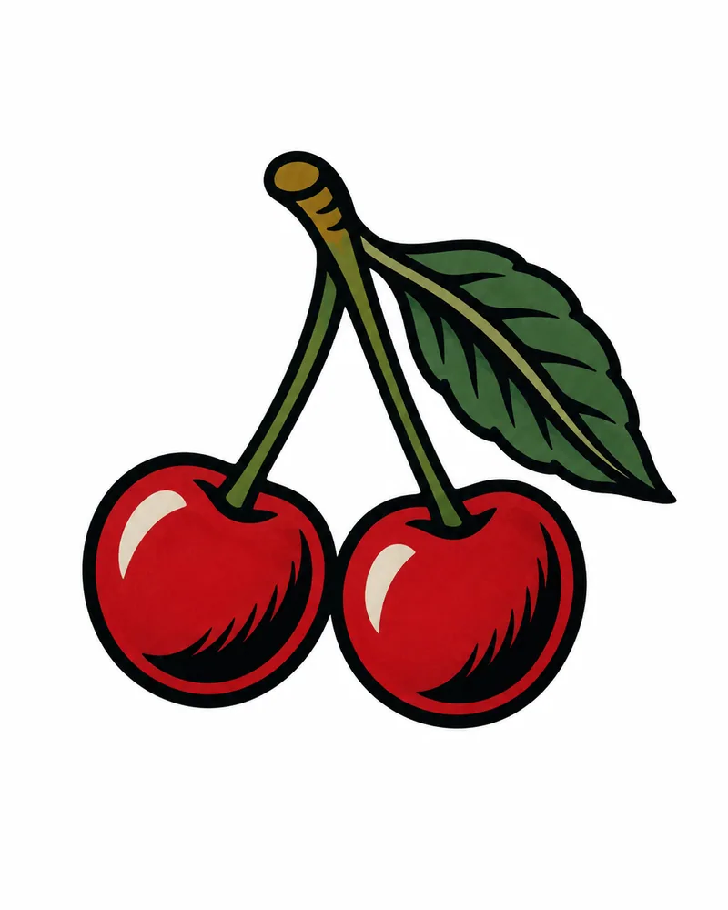 Small traditional cherries tattoo design in red and green, for the wrist