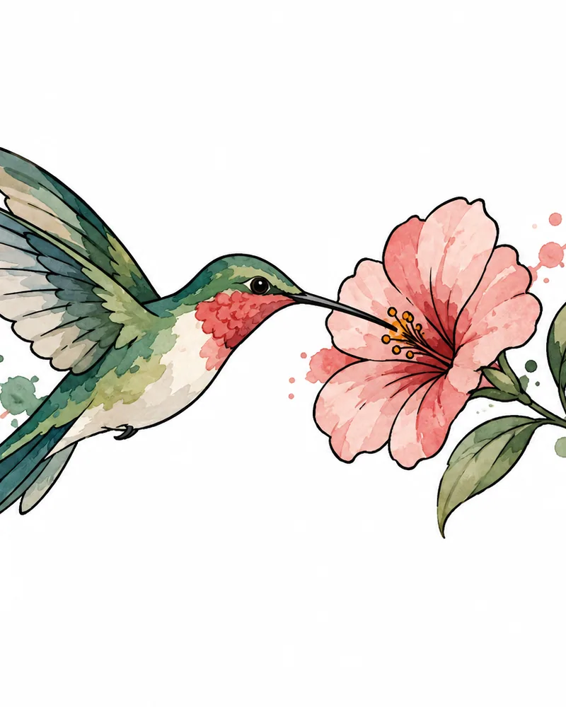Small watercolor hummingbird tattoo design, for the ankle