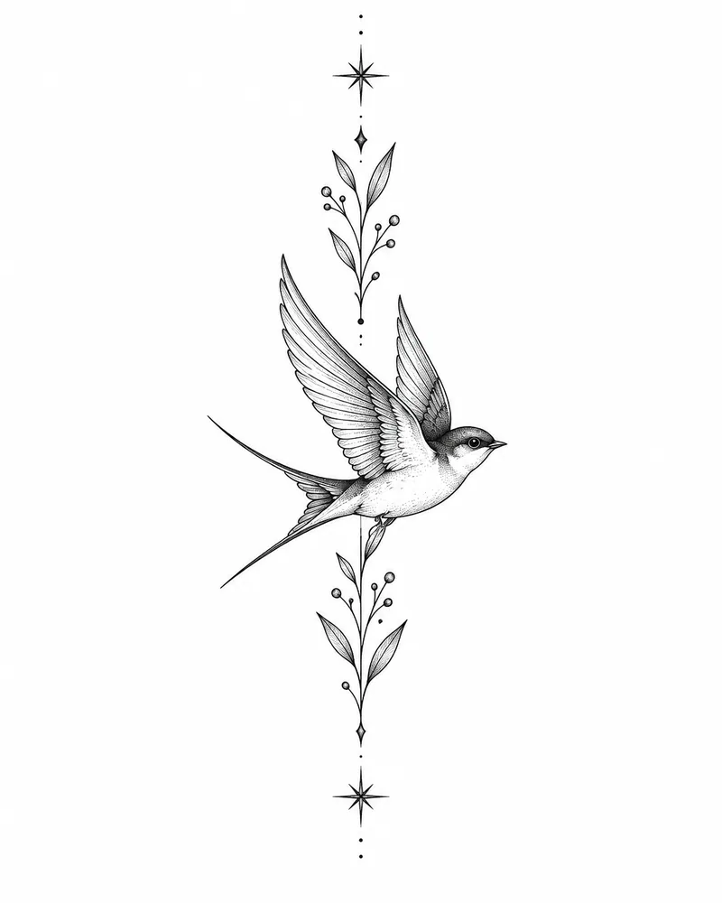 Small fine line swallow tattoo design, for the back of the neck