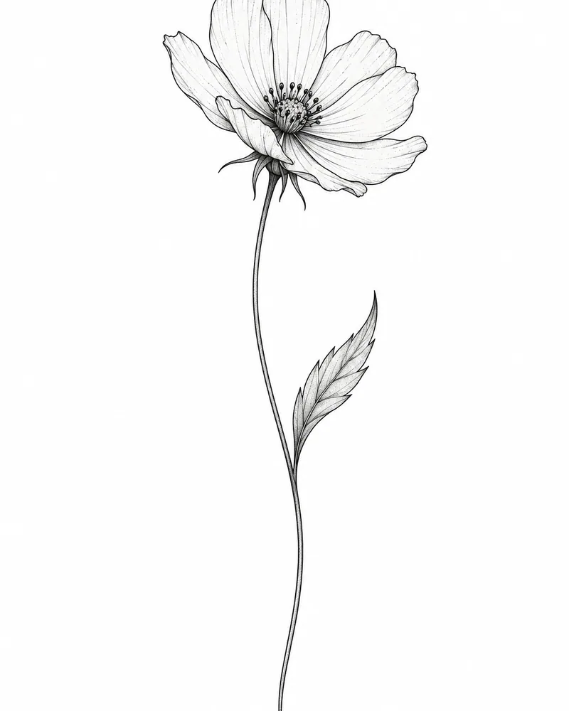 Small fine line wildflower tattoo design, black ink, for the forearm
