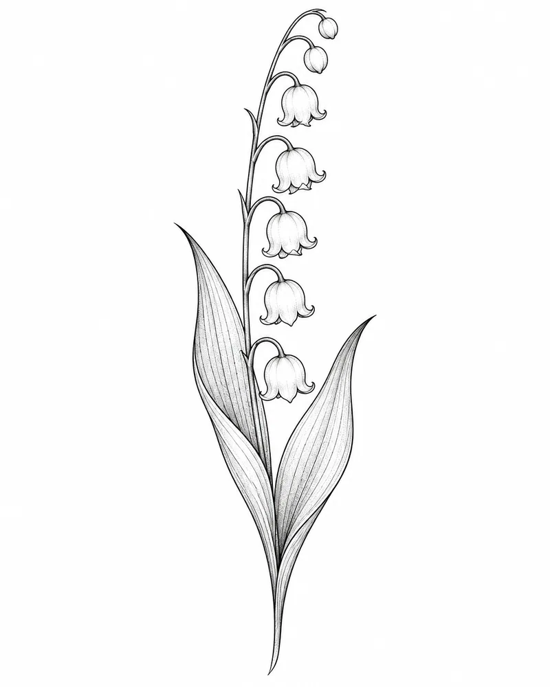 Fine line lily of the valley tattoo idea for women, for the back of the neck