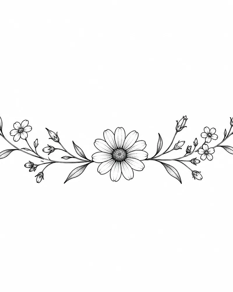 Fine line wildflower bracelet wrist tattoo design