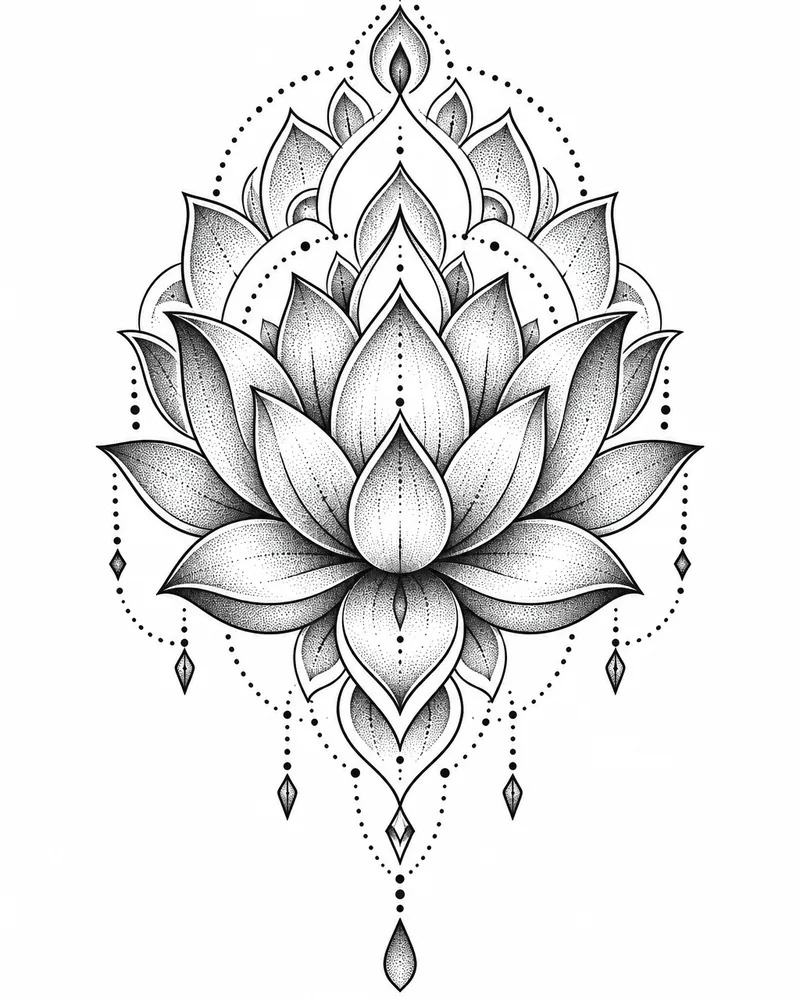 Dotwork lotus mandala tattoo design, planned as a back piece