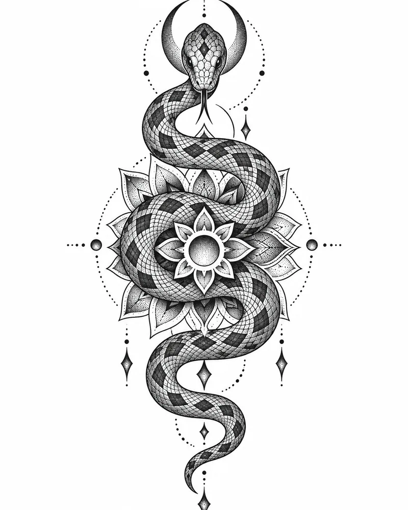 Dotwork diamond-scaled snake tattoo design