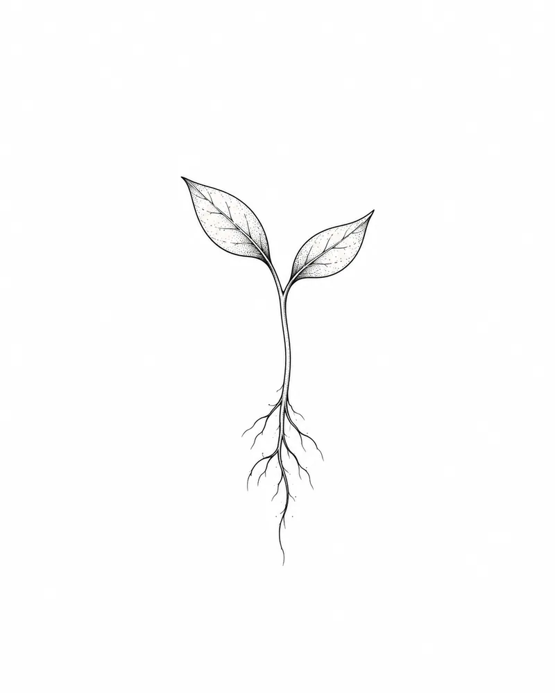 Fine line tiny sprout tattoo design, for a finger