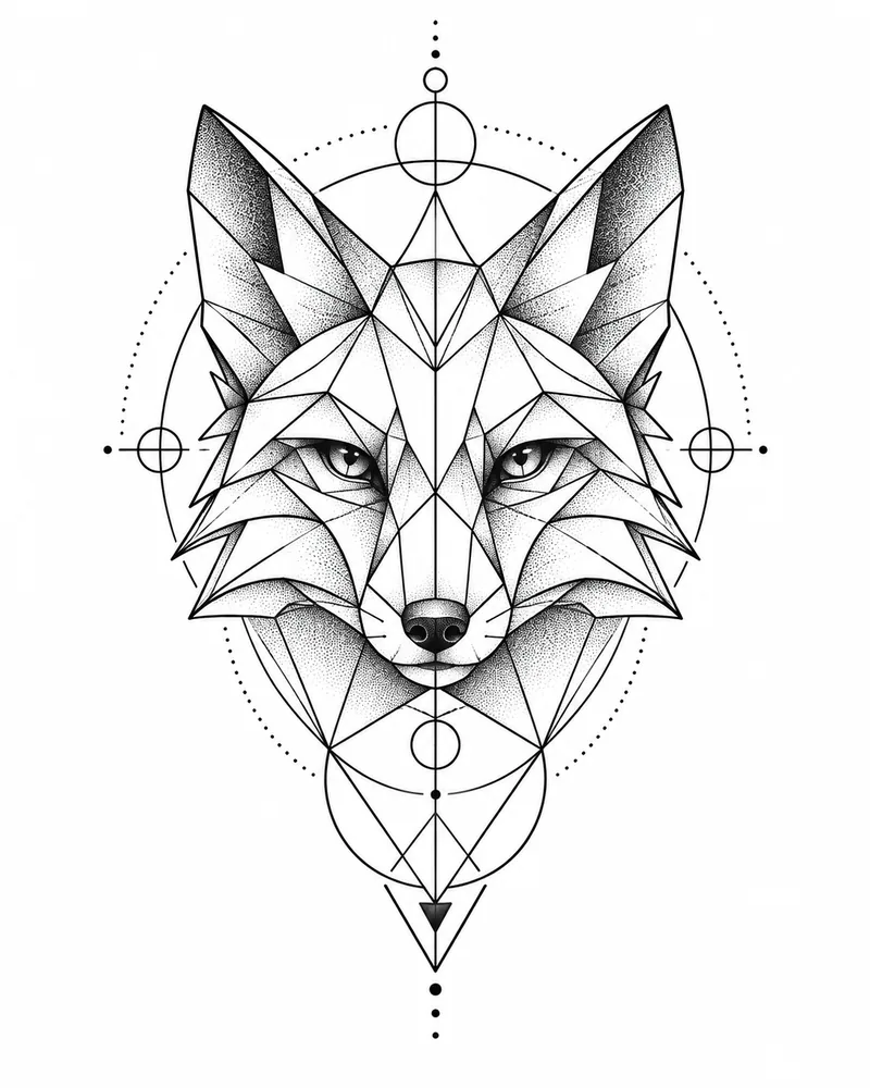 Geometric fox head tattoo design made of triangles