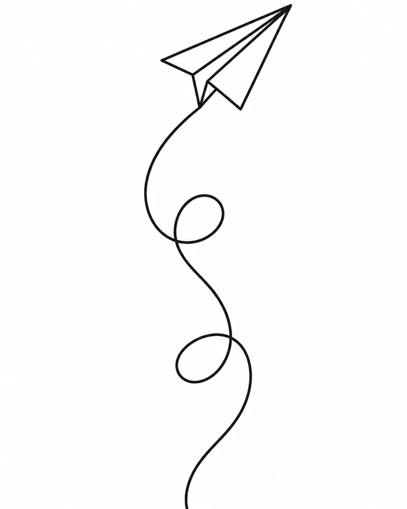 Minimalist paper plane tattoo design with a looping trail