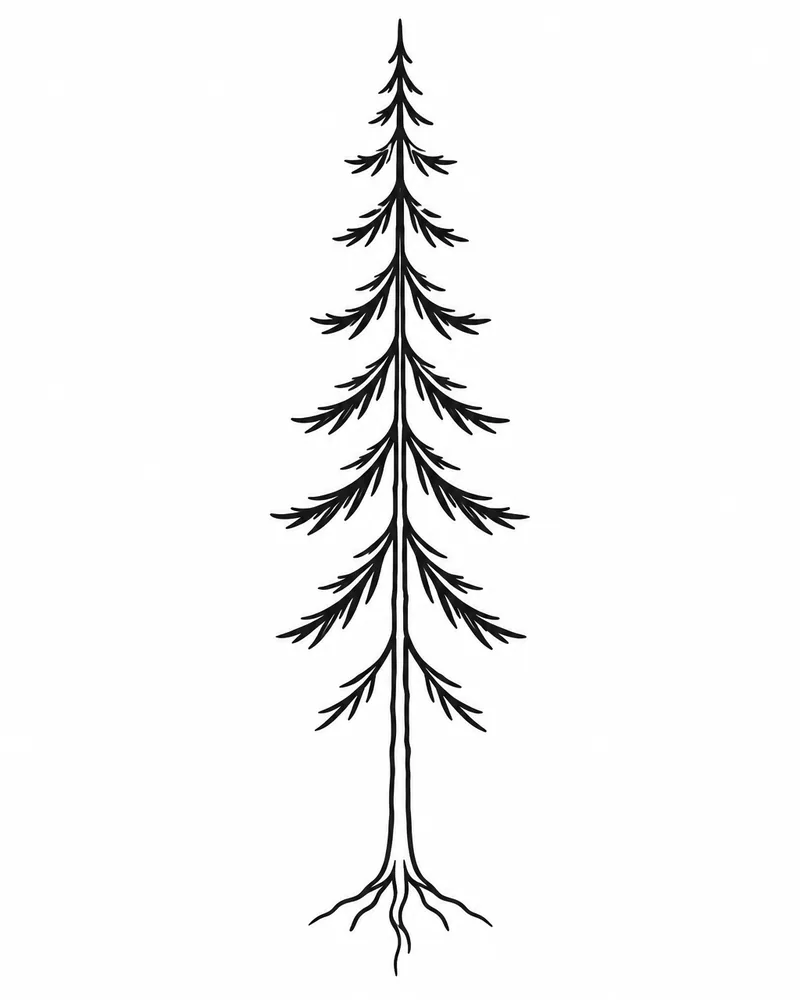 Minimalist pine tree tattoo design, for the back of the neck