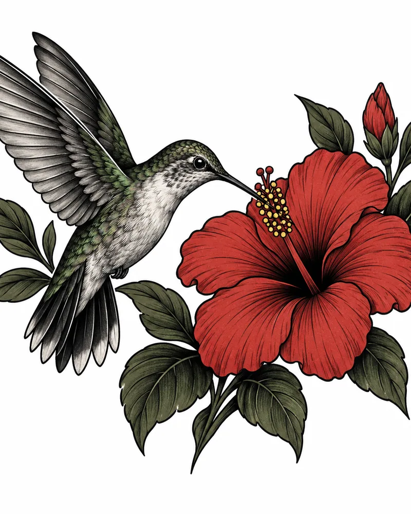 Realism hummingbird tattoo design in muted natural color