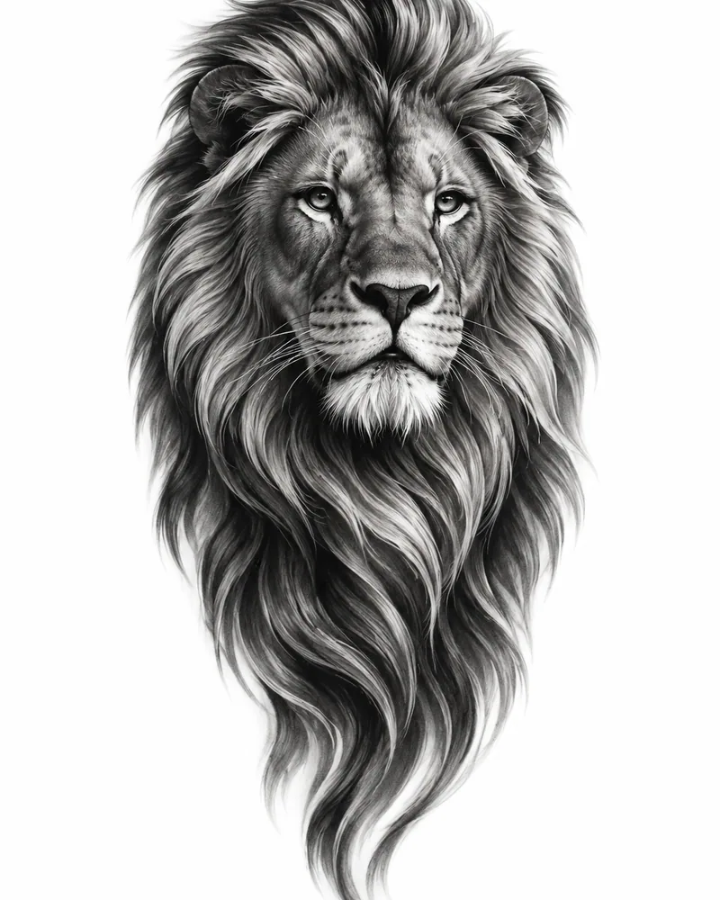 Realism lion portrait tattoo design in black and grey