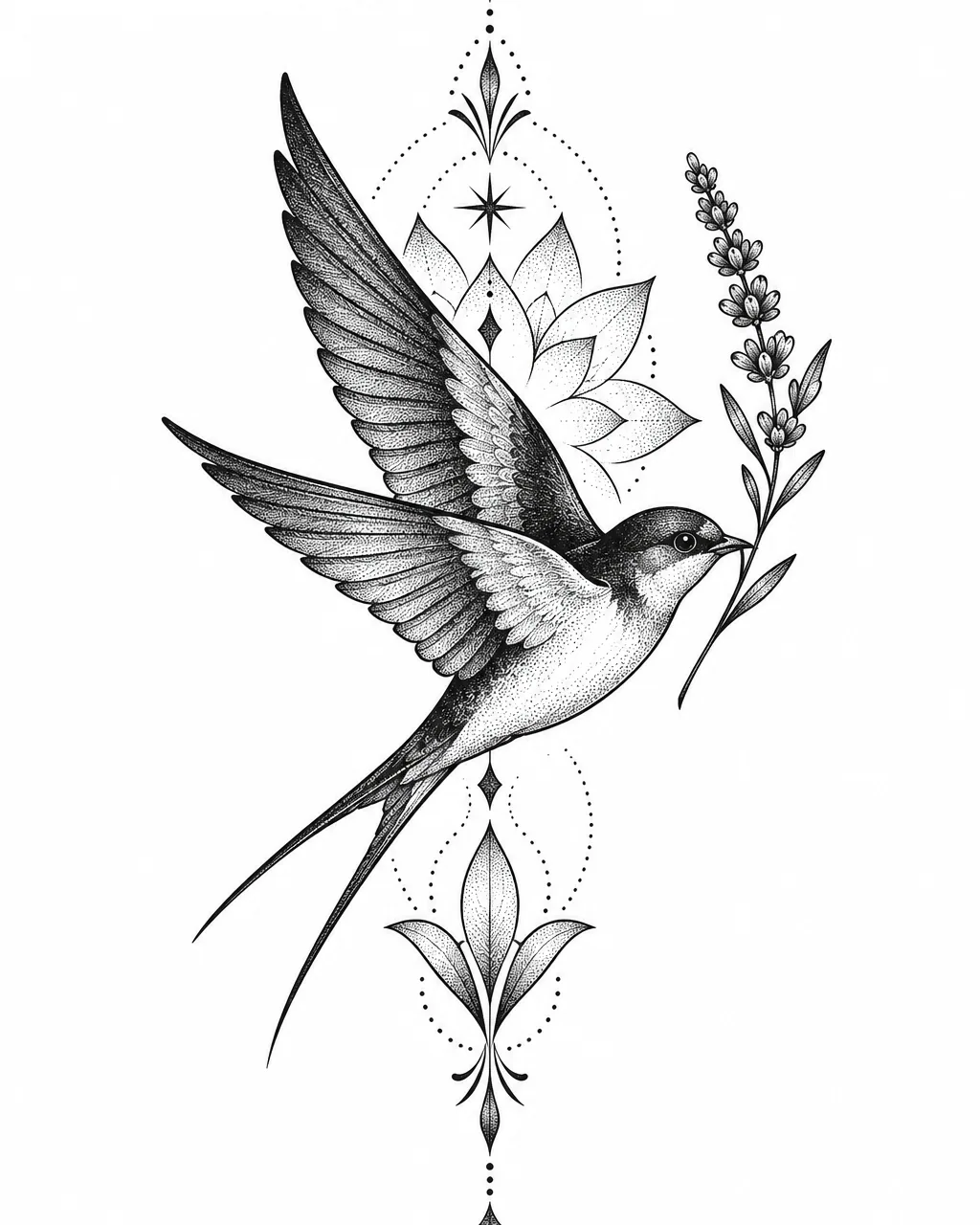 Swallow tattoo in dotwork style