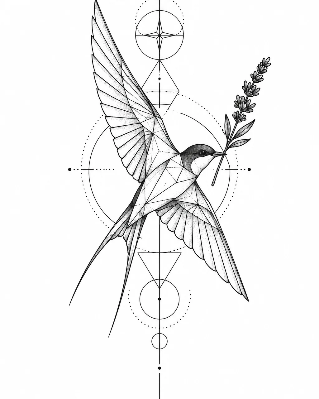 Swallow tattoo in geometric style