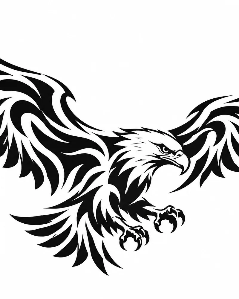 Neo-tribal eagle tattoo design in flight, planned as a chest piece