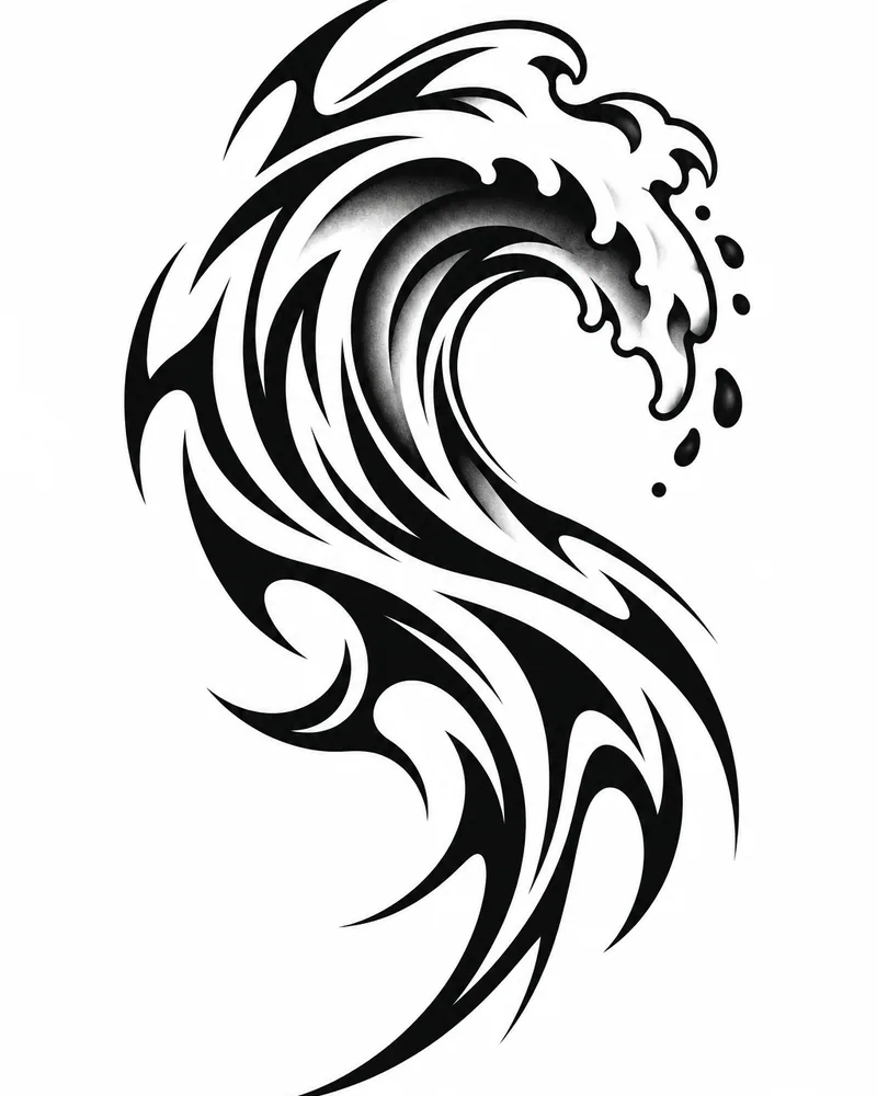 Neo-tribal wave tattoo design in bold black