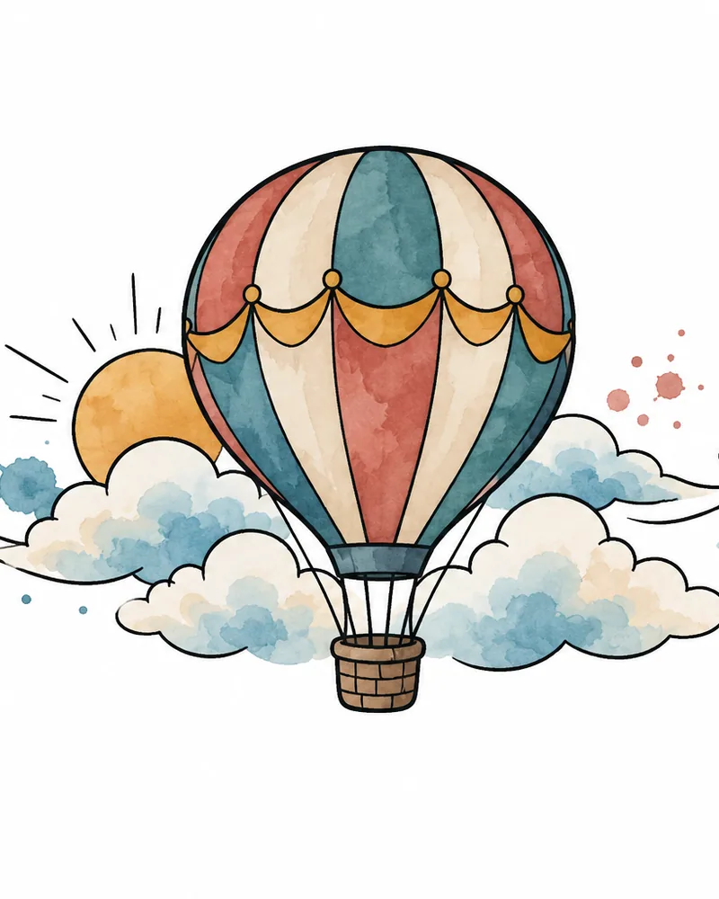 Watercolor hot air balloon tattoo design, for the ankle