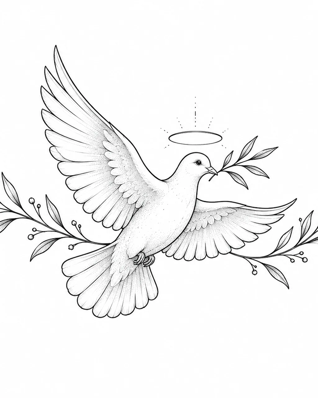 Fine line dove with a halo angel tattoo design, for the ankle