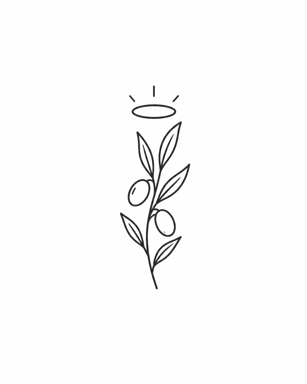 Minimalist tiny halo and olive angel tattoo design, for a finger
