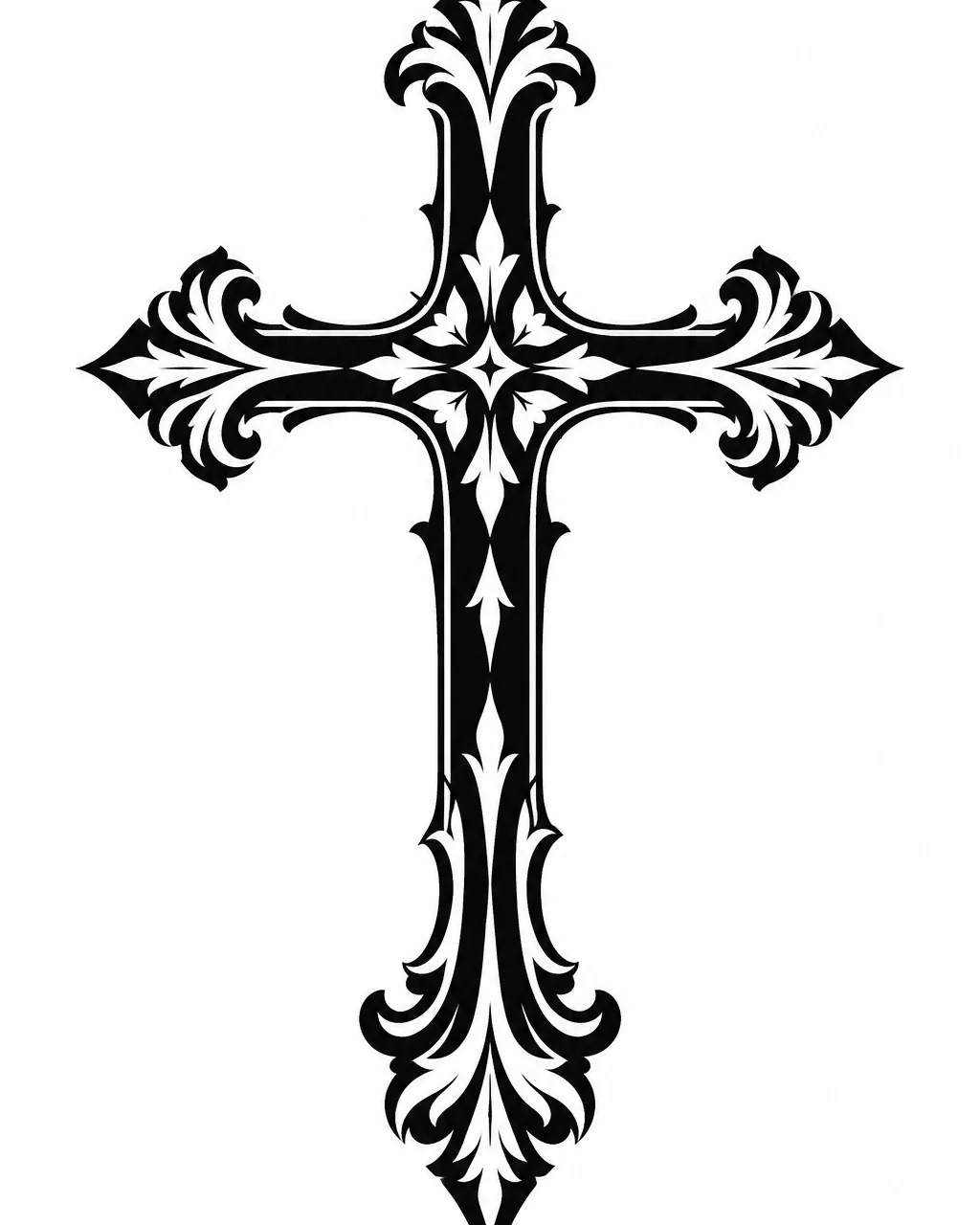 Blackwork ornate filigree cross tattoo design, for the forearm