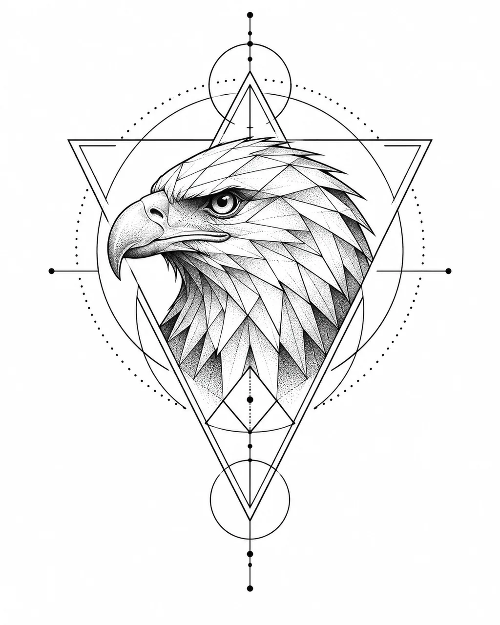 Geometric eagle head tattoo design inside a triangle, for the upper arm