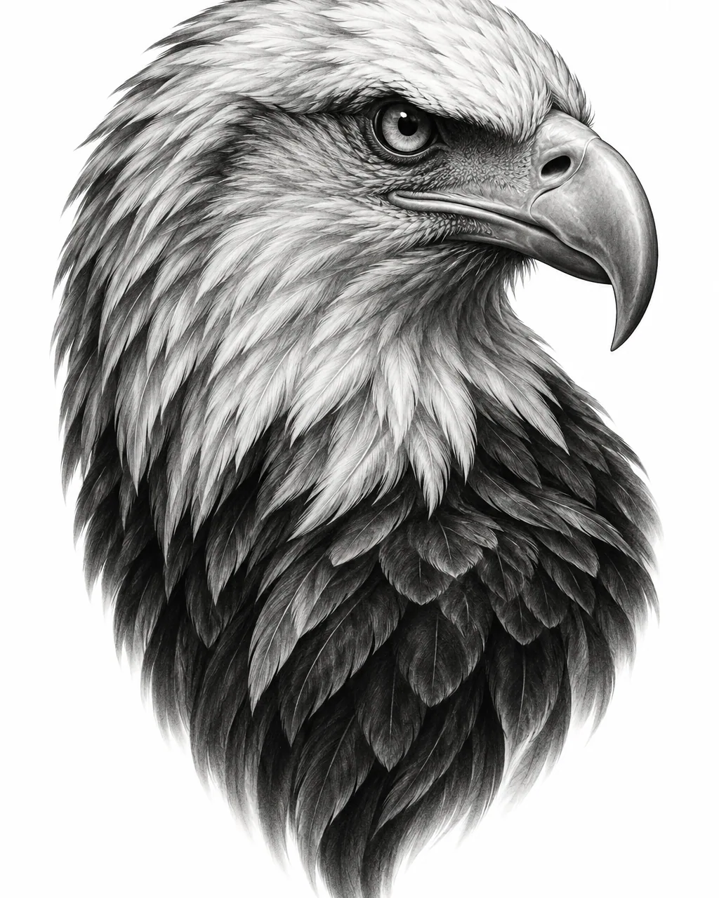 Black and grey realism eagle head tattoo design in profile, for the upper arm
