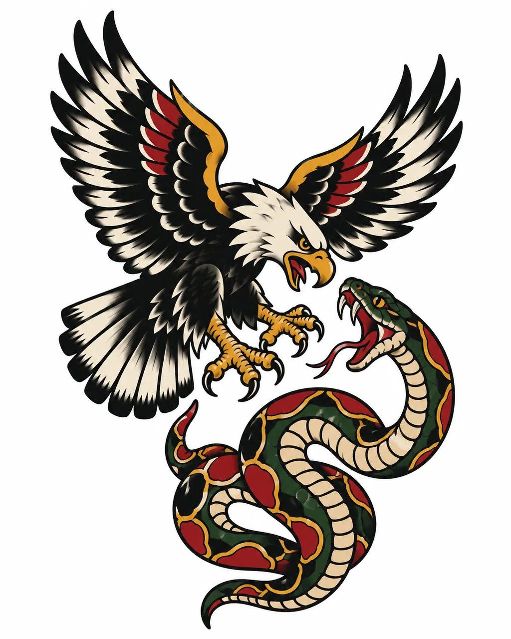 American traditional eagle and snake tattoo design facing off, for the upper arm
