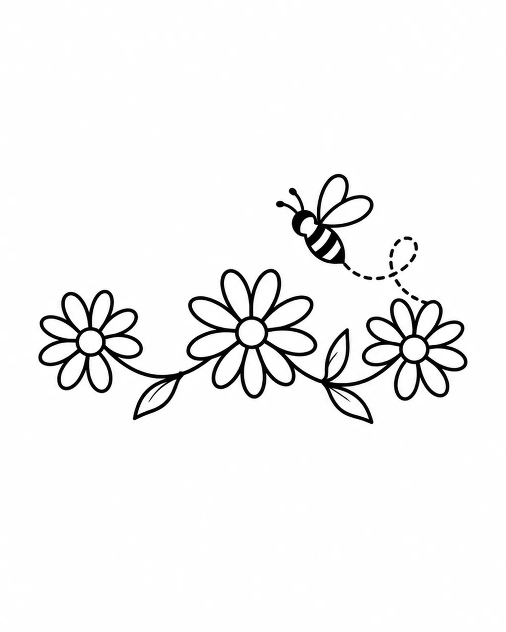 Minimalist daisy chain flower tattoo design with a bee, for the wrist