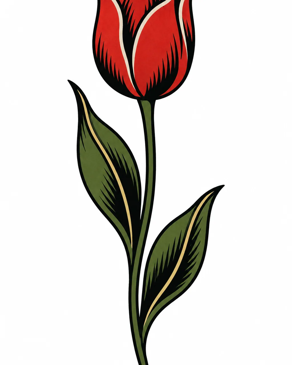 American traditional tulip flower tattoo design in red and green, for the forearm