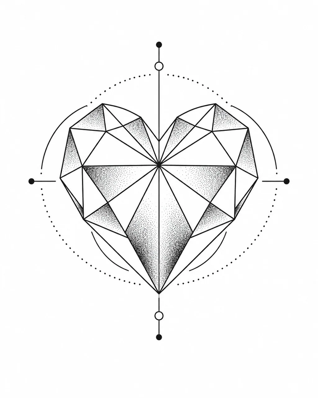 Geometric heart tattoo design made of triangles, for the wrist