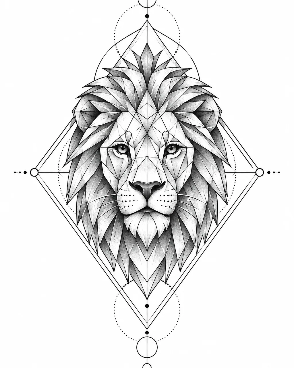 Geometric lion tattoo design inside a diamond frame, for the upper arm