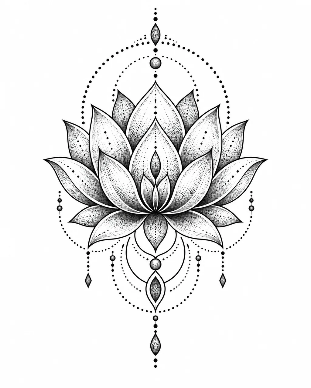 Dotwork lotus mandala tattoo design, for the upper arm