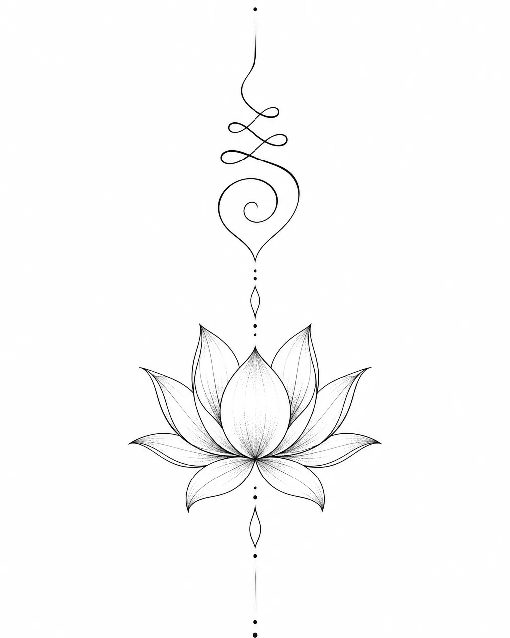 Fine line lotus and unalome tattoo design, for the forearm