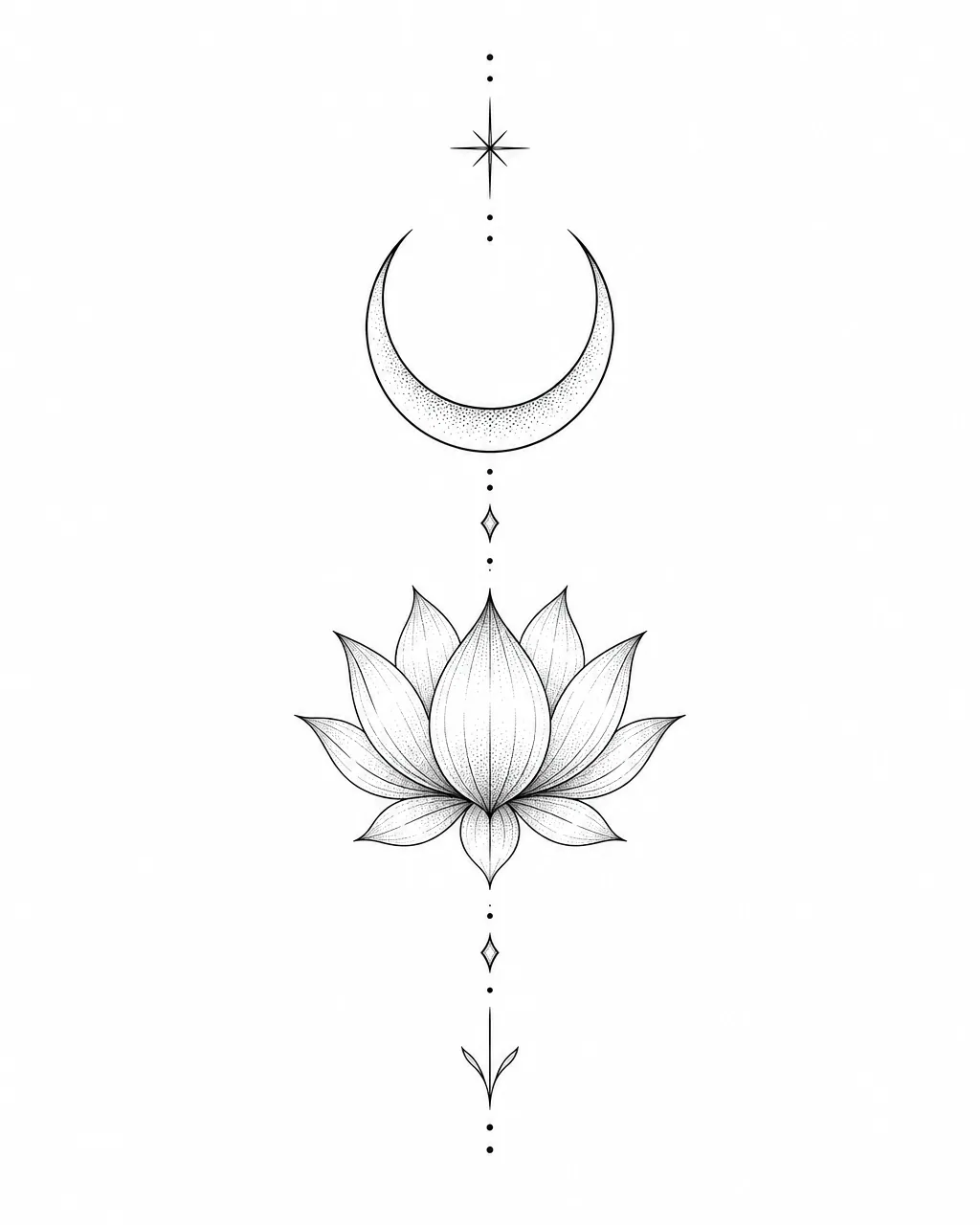 Fine line lotus and crescent moon tattoo design, for the back of the neck
