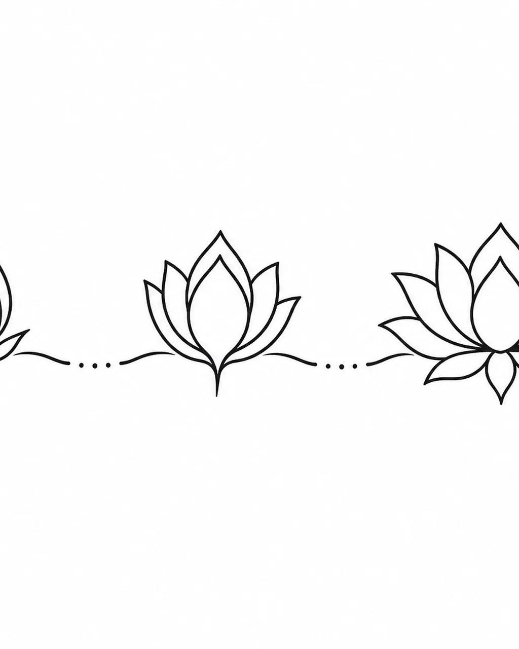 Minimalist lotus tattoo design unfolding from bud to bloom, for the ankle