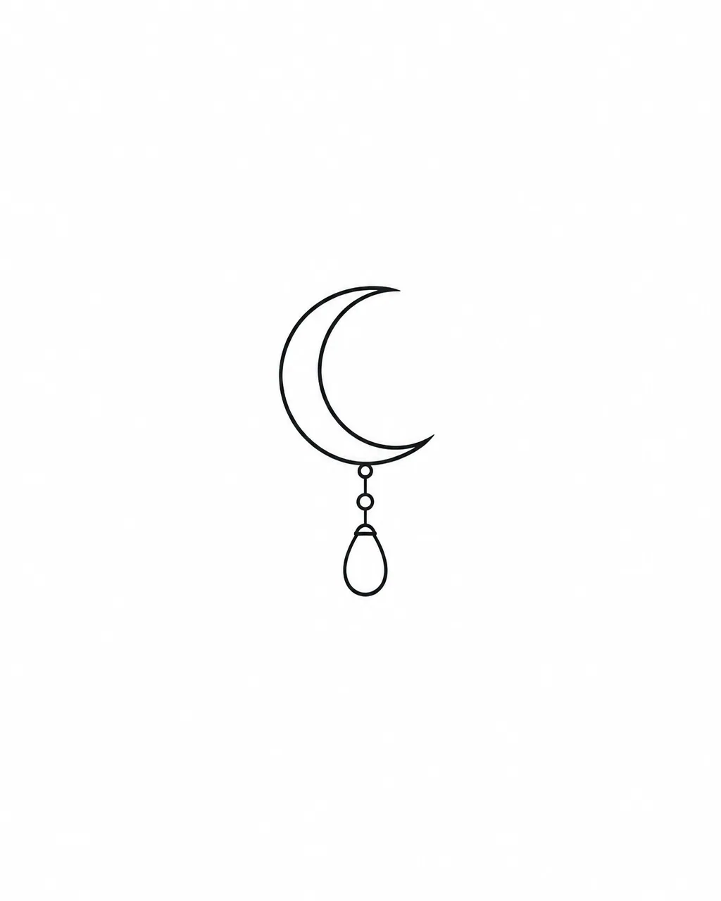 Minimalist tiny crescent moon tattoo design with a pearl drop, for a finger