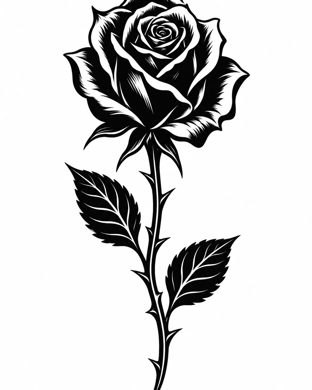 Blackwork rose tattoo design with bold solid black petals, for the forearm